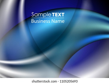 Blue abstract template for card or banner. Metal Background with waves and reflections. Business background, silver, illustration. Illustration of abstract background with a metallic element