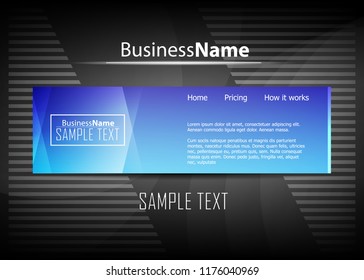 Blue abstract template for card or banner. Metal Background with waves and reflections. Business background, silver, illustration. Illustration of abstract background with a metallic element