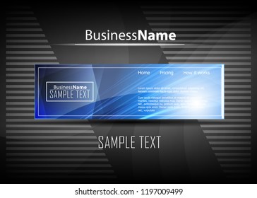 Blue abstract template for card or banner. Metal Background with waves and reflections. Business background, silver, illustration. Illustration of abstract background with a metallic element