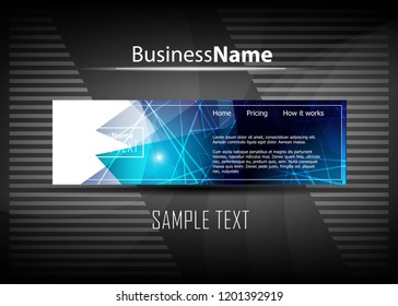 Blue abstract template for card or banner. Metal Background with waves and reflections. Business background, silver, illustration. Illustration of abstract background with a metallic element