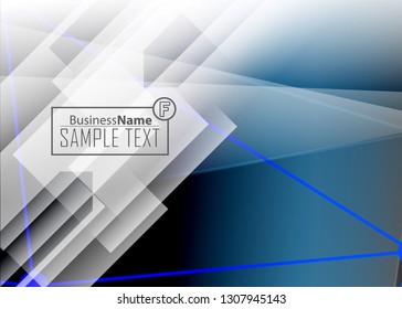 Blue abstract template for card or banner. Metal Background with waves and reflections. Business background, silver, illustration. Illustration of abstract background with a metallic element