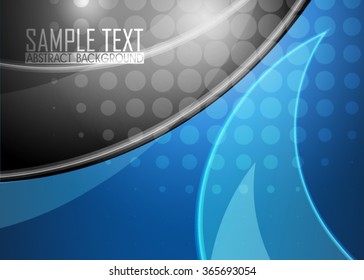 Blue abstract template for card or banner. Metal Background with waves and reflections. Business background, silver, illustration. Illustration of abstract background with a metallic element