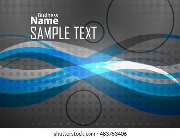 Blue abstract template for card or banner. Metal Background with waves and reflections. 