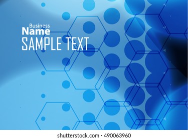 Blue abstract template for card or banner. Metal Background with waves and reflections.