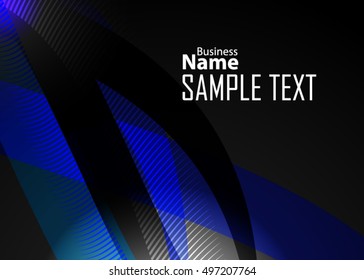 Blue abstract template for card or banner. Metal Background with waves and reflections.