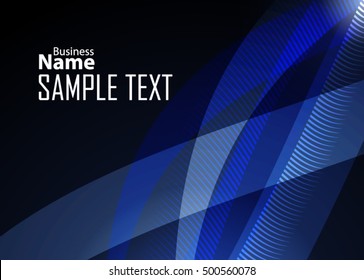 Blue abstract template for card or banner. Metal Background with waves and reflections