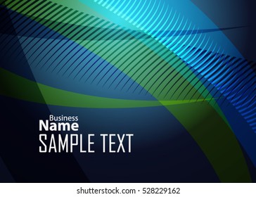 Blue abstract template for card or banner. Metal Background with waves and reflections. Business background, silver, illustration. Illustration of abstract background with a metallic element