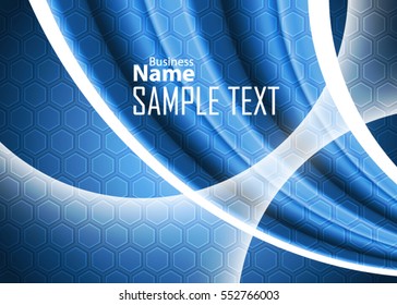 Blue abstract template for card or banner. Metal Background with waves and reflections. Business background, silver, illustration. Illustration of abstract background with a metallic element