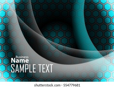 Blue abstract template for card or banner. Metal Background with waves and reflections. Business background, silver, illustration. Illustration of abstract background with a metallic element