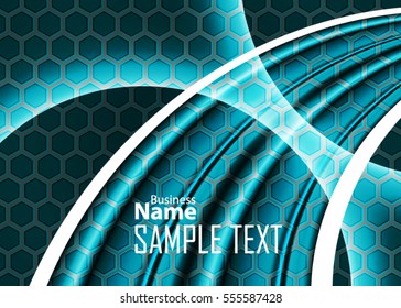 Blue abstract template for card or banner. Metal Background with waves and reflections. Business background, silver, illustration. Illustration of abstract background with a metallic element