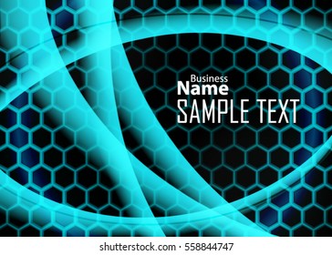 Blue abstract template for card or banner. Metal Background with waves and reflections. Business background, silver, illustration. Illustration of abstract background with a metallic element