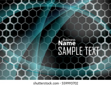 Blue abstract template for card or banner. Metal Background with waves and reflections. Business background, silver, illustration. Illustration of abstract background with a metallic element