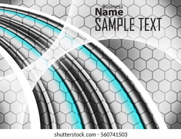 Blue abstract template for card or banner. Metal Background with waves and reflections. Business background, silver, illustration. Illustration of abstract background with a metallic element
