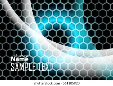 Blue abstract template for card or banner. Metal Background with waves and reflections. Business background, silver, illustration. Illustration of abstract background with a metallic element