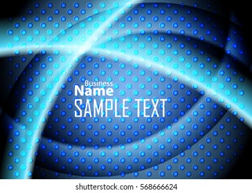 Blue abstract template for card or banner. Metal Background with waves and reflections. Business background, silver, illustration. Illustration of abstract background with a metallic element