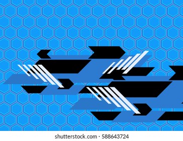 Blue abstract template for card or banner. Metal Background with waves and reflections. Business background. Illustration of abstract background with a metallic element