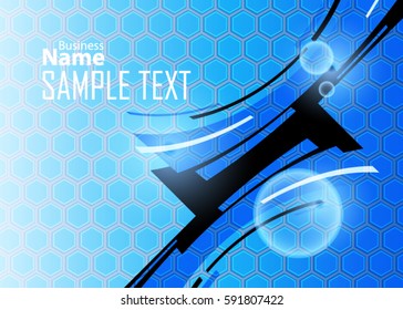 Blue abstract template for card or banner. Metal Background with waves and reflections. Business background. Illustration of abstract background with a metallic element