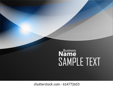 Blue abstract template for card or banner. Metal Background with waves and reflections. Business background, silver, illustration. Illustration of abstract background with a metallic element
