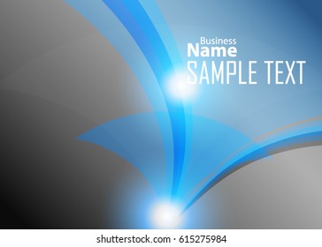 Blue abstract template for card or banner. Metal Background with waves and reflections. Business background, silver, illustration. Illustration of abstract background with a metallic element