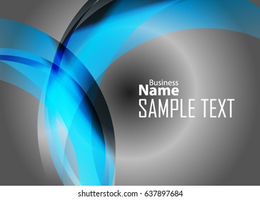 Blue abstract template for card or banner. Metal Background with waves and reflections. Business background, silver, illustration. Illustration of abstract background with a metallic element