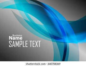 Blue abstract template for card or banner. Metal Background with waves and reflections. Business background, silver, illustration. Illustration of abstract background with a metallic element