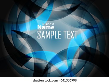 Blue abstract template for card or banner. Metal Background with waves and reflections. Business background, silver, illustration. Illustration of abstract background with a metallic element