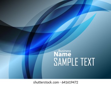 Blue abstract template for card or banner. Metal Background with waves and reflections. Business background, silver, illustration. Illustration of abstract background with a metallic element