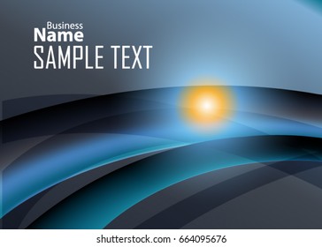 Blue abstract template for card or banner. Metal Background with waves and reflections. Business background, silver, illustration. Illustration of abstract background with a metallic element