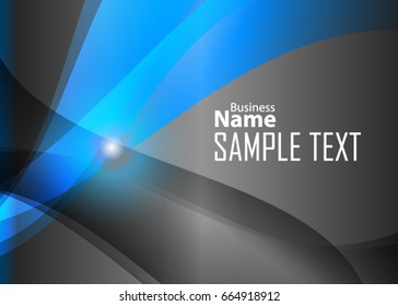Blue abstract template for card or banner. Metal Background with waves and reflections. Business background, silver, illustration. Illustration of abstract background with a metallic element