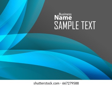 Blue abstract template for card or banner. Metal Background with waves and reflections. Business background, silver, illustration. Illustration of abstract background with a metallic element