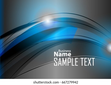 Blue abstract template for card or banner. Metal Background with waves and reflections. Business background, silver, illustration. Illustration of abstract background with a metallic element