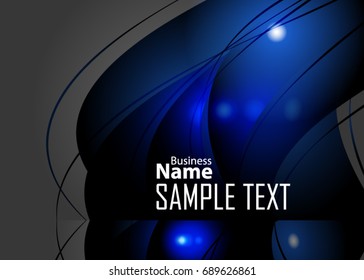 Blue abstract template for card or banner. Metal Background with waves and reflections. Business background, silver, illustration. Illustration of abstract background with a metallic element
