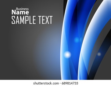 Blue abstract template for card or banner. Metal Background with waves and reflections. Business background, silver, illustration. Illustration of abstract background with a metallic element