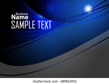 Blue abstract template for card or banner. Metal Background with waves and reflections. Business background, silver, illustration. Illustration of abstract background with a metallic element