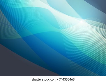 Blue abstract template for card or banner. Metal Background with waves and reflections. Business background, silver, illustration. Illustration of abstract background with a metallic element