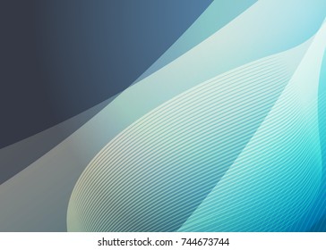 Blue abstract template for card or banner. Metal Background with waves and reflections. Business background, silver, illustration. Illustration of abstract background with a metallic element