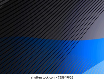 Blue abstract template for card or banner. Metal Background with waves and reflections. Business background, silver, illustration. Illustration of abstract background with a metallic element