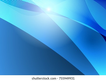 Blue abstract template for card or banner. Metal Background with waves and reflections. Business background, silver, illustration. Illustration of abstract background with a metallic element