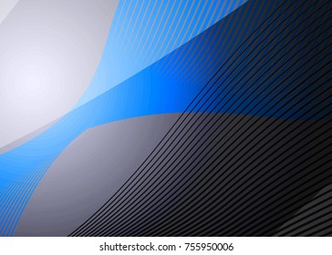 Blue abstract template for card or banner. Metal Background with waves and reflections. Business background, silver, illustration. Illustration of abstract background with a metallic element