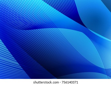 Blue abstract template for card or banner. Metal Background with waves and reflections. Business background, silver, illustration. Illustration of abstract background with a metallic element