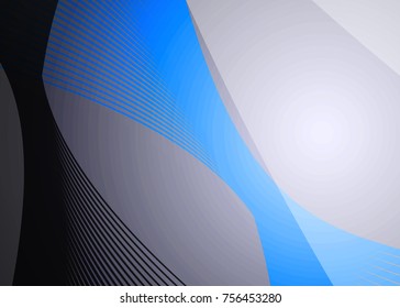 Blue abstract template for card or banner. Metal Background with waves and reflections. Business background, silver, illustration. Illustration of abstract background with a metallic element