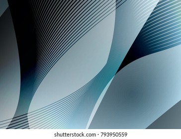 Blue abstract template for card or banner. Metal Background with waves and reflections. Business background, silver, illustration. Illustration of abstract background with a metallic element