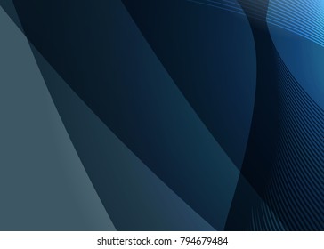 Blue abstract template for card or banner. Metal Background with waves and reflections. Business background, silver, illustration. Illustration of abstract background with a metallic element