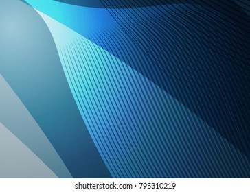 Blue abstract template for card or banner. Metal Background with waves and reflections. Business background, silver, illustration. Illustration of abstract background with a metallic element