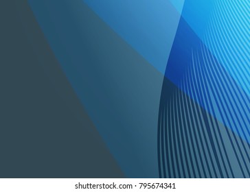 Blue abstract template for card or banner. Metal Background with waves and reflections. Business background, silver, illustration. Illustration of abstract background with a metallic element