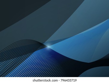 Blue abstract template for card or banner. Metal Background with waves and reflections. Business background, silver, illustration. Illustration of abstract background with a metallic element
