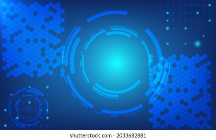 Blue Abstract template With particles element of science and technology. Network and communication in globalize with blank space for design and make presentation.