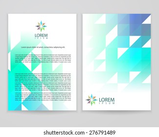 Blue abstract triangle brochure flyer in A4 size. Trendy business concept with infinity logo design. Creative vector illustration.