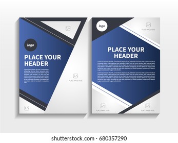 Blue Abstract Triangle Theme with Image in Business Brochure Design Template Vector.  Book, Cover, Annual Report, Magazine, Poster, Corporate Presentation, Portfolio, Website