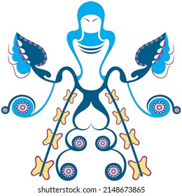 blue abstract tribe pattern in white